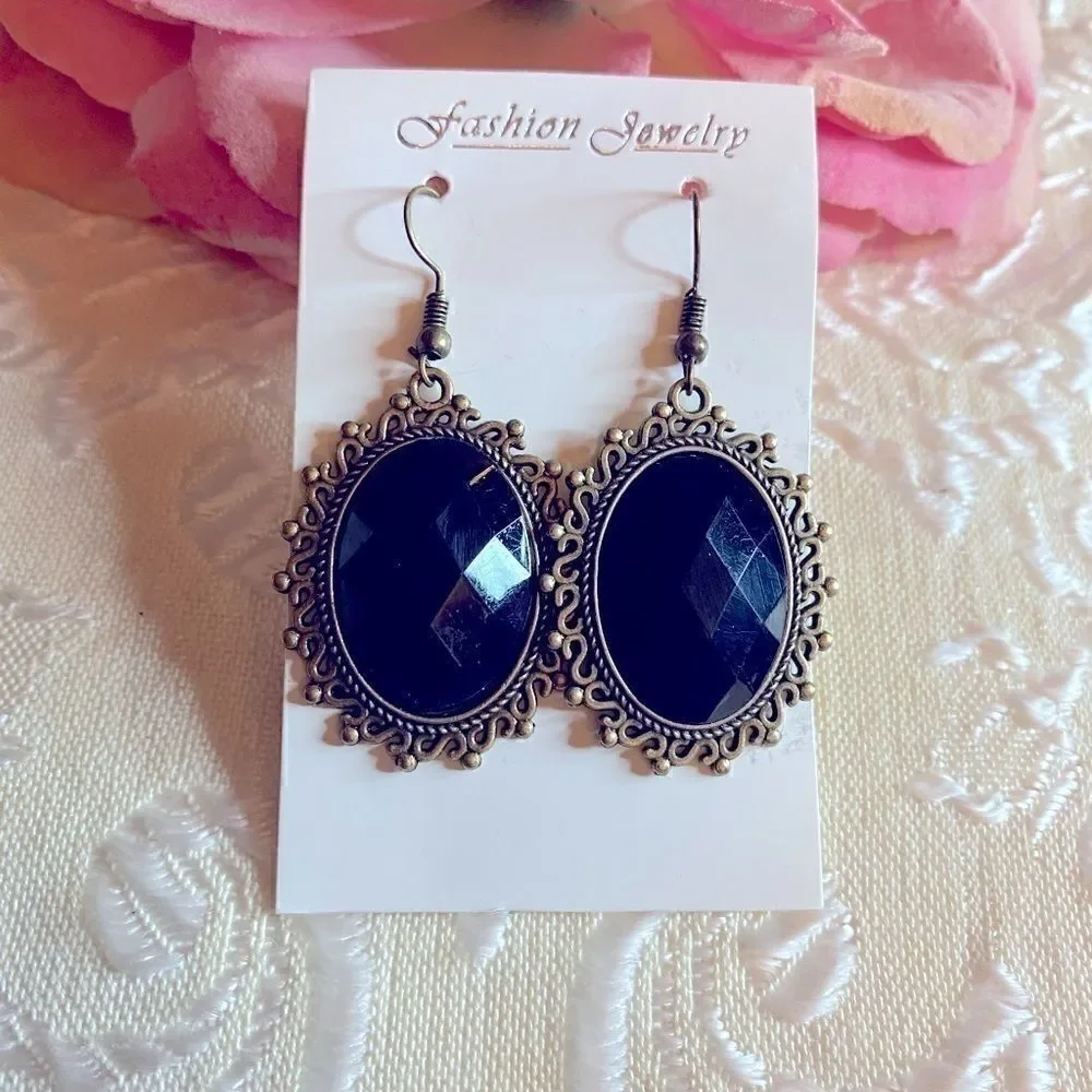 Fashion jewelry genuine black onyx drop earrings